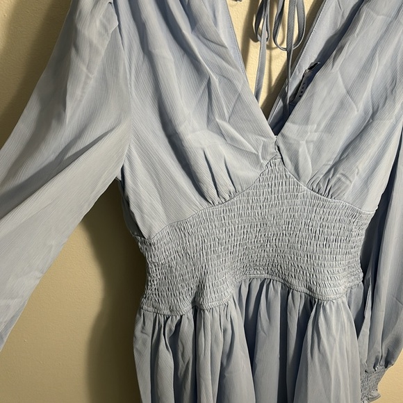 Lush Blue Pleated Sundress with Bishop Sleeves - Picture 7 of 10